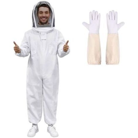 pair Combinaison Apiculteur en Tissu Épais et Coton de haute qualité, Fermeture Éclair robuste, Gants en Cuir, Capuche Amovible XL (1/5)