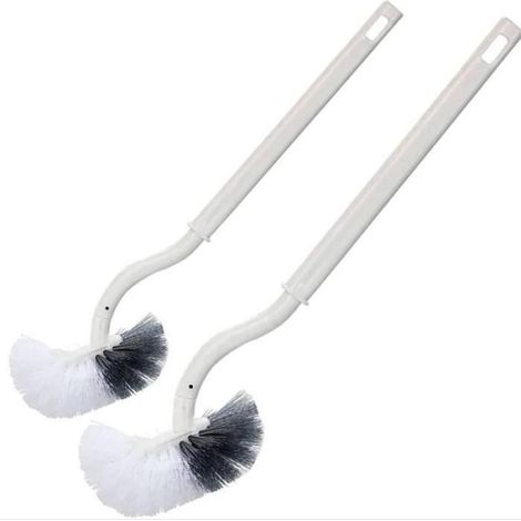 Brosse WC - Tête Hémisphérique - Manche Flexible 40 cm - Poils Denses - ABS PP Blanc - Lot de 2