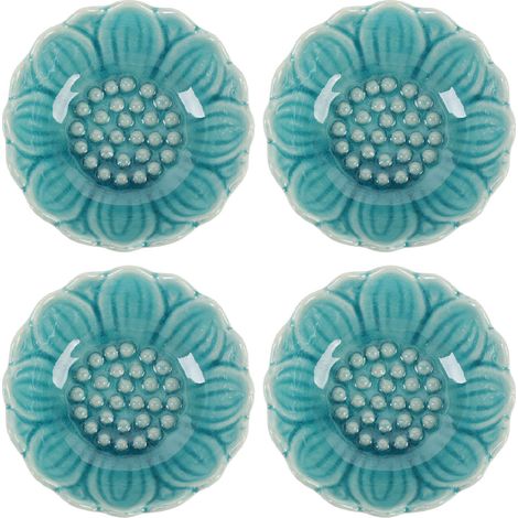 Lot de 4 coupelles en céramique pour brûleur à huile, diffuseur, support pour bougie chauffe-plat, motif craquelé, bleu ciel (1/5)