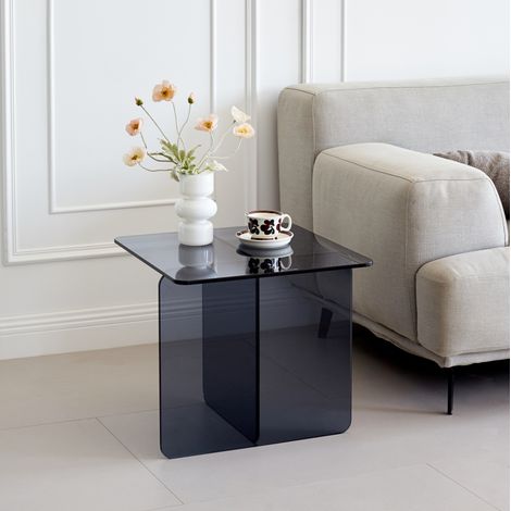 Beistelltisch aus grauem Hartglas 45 x 45 x 51 cm HAVRYA (1/5)