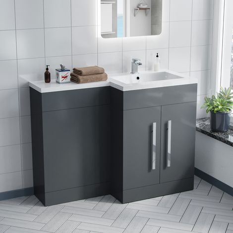 1100mm RH Freestanding MDF Basin Cabinet Flat Pack - Dark Grey (1/5)