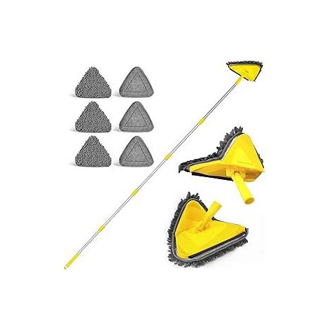 Balai Plafond Triangulaire avec 208 cm Longue Poignée, Dernier cri 180°Serpillère Pliable avec 6 Microfibre Chenille Pads pour Mur, Plafond (Jaune) (1/5)