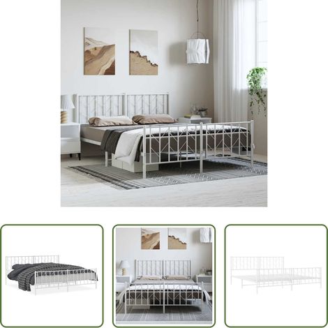 vidaXL Lit avec tête et pied - Cadre de lit métal sans matelas et pied de lit blanc 193x203 cm (1/5)