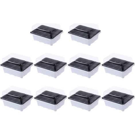 Paquet de 10 Plateaux de Semences Plateau de Germination Plateaux de démarrage Diffuseurs de serres Plant Grooming Set de serre intérieure pour la culture des plantes(12 cavités)