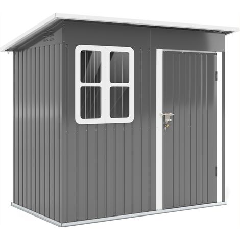 Gerätehaus Metall 2,55m² - Geräteschuppen Stahl mit Pultdach - Fahrradgarage Abschließbar - 221x133x190 cm - Fenster - Dunkelgrau