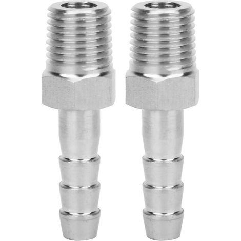 Connettore maschio filettato BSPT da 1/4 di pollice in acciaio inox, 2 pezzi, guarnizione a barb, raccordo rapido per tubo flessibile (BSPT1/4-8mm) -Crezuo