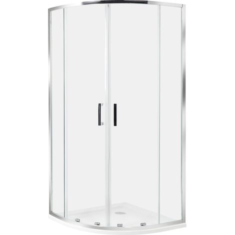 Cabine de Douche en Verre Trempé 90 x 90 x 185 cm Double Porte Coulissante Argenté Jukatan