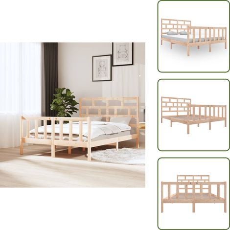 Cadre de lit sans matelas bois massif 140x200 cm - Cadre De Lit - Lit Double - Lit En Bois - Meuble Chambre - Design Moderne (1/5)