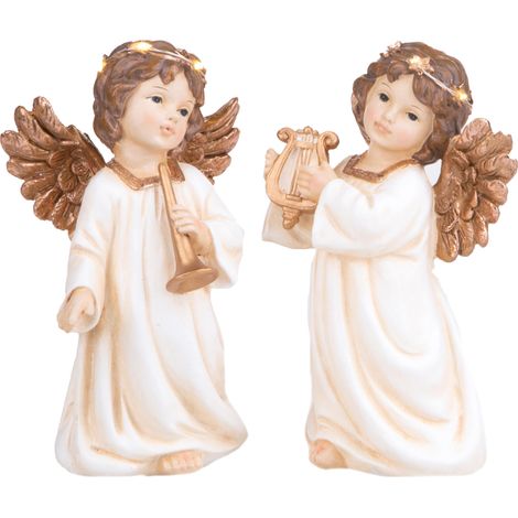 Set.2 angeli con strumenti musicali e led in resins per decorazioni