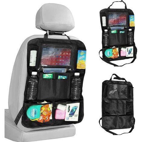 Lot de 2 organisateurs de siège arrière de voiture avec support pour tablette - Sac de rangement à 10 poches pour jouets d'enfants, accessoires de voyage et de road trip, noir (1/5)
