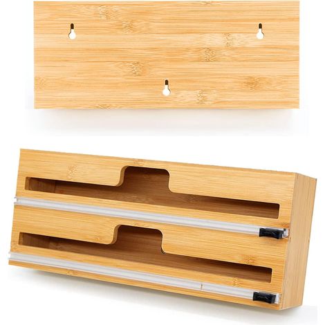 Distributeur Papier Aluminium et Film Coupe-Capsule pour Tiroir de Cuisine, Compatible avec Rouleaux de 15", Organisateur d'emballage de Cuisine en Bambou