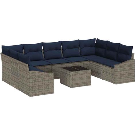 Maison Exclusive - Set Divano da Giardino 10 pcs Grigio e Blu Navy polyrattan