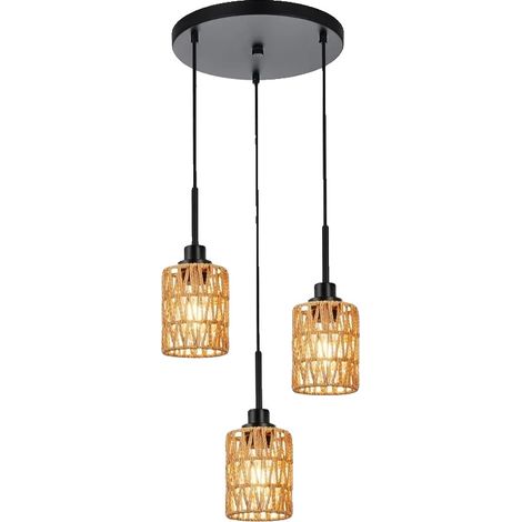Suspension, Style Boho, Design en Osier, 3-Lumière, Pas d'ampoule (1/2)