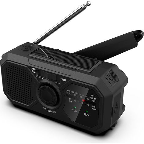Handkurbel-Solarradio Survival AM/FM Dynamoradio USB-C 1200 mAh wiederaufladbar mit LED-Taschenlampe SOS-Alarm