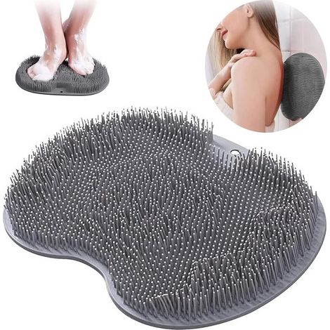 Tappetino massaggiante antiscivolo in silicone con ventosa, spazzola massaggiante per piedi in silicone, ideale per la doccia, la pulizia, il massaggio e l'esfoliazione di piedi e schiena (grigio) (1/3)