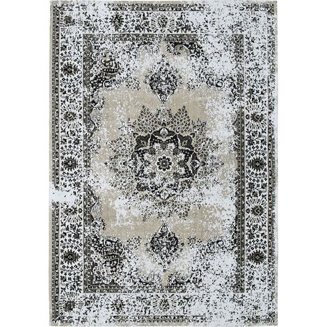 Alfombra beige y gris 140 x 200 cm para dormitorio sala de estar envejecida oriental Almus