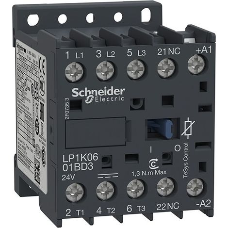 Contactor 3NA bobina 24VCC 6A LP1K0601BD3 de Schneider