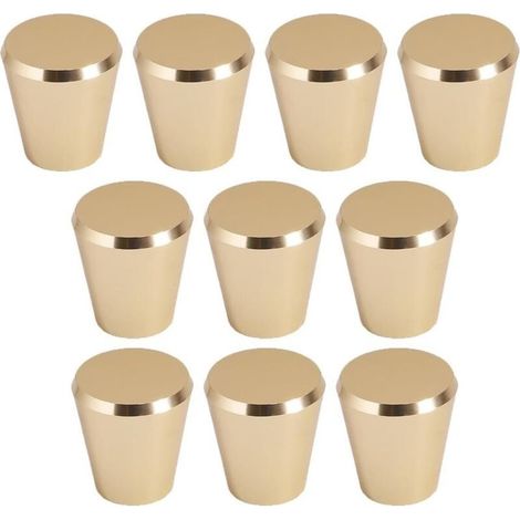 Set mit 10 Möbelgriffen aus gebürstetem Messing (konisch), goldfarbene Schubladenknöpfe für Schränke, Kleiderschränke, Badezimmer und Küchen (1/4)