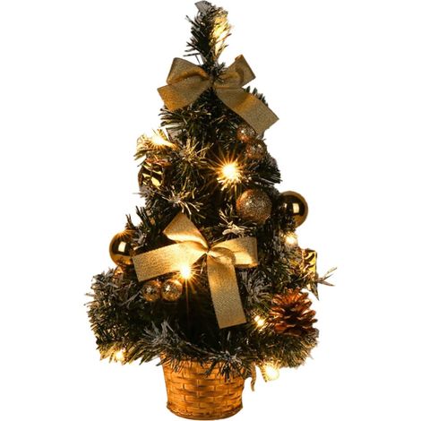 Sapin de Noël Artificiel Lumineux avec Neige Blanche, 40 cm Petit Sapin de Noël de Table LED Guirlandes Lumineuses avec Nœud et Pomme de Pin pour Decorations Table Noël (A) (1/5)