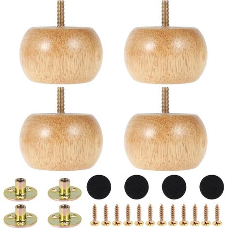 Lot de 4 pieds de meubles ronds en bois massif de 8 x 5 cm avec 4 vis, pieds de meubles de rechange pour canapé, lit, armoire, chaise, support TV (1/5)