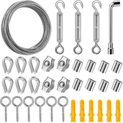 20 m Edelstahl-Aufhängeseil-Set, 2 mm PVC-ummanteltes Edelstahlseil mit M5-Drahtspannschloss, Bilderseil zum Aufhängen im Außenbereich, für Kletterpflanzen und Wäscheleine (1/4)