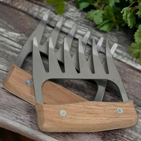 Set de 2 hachoirs à viande en acier inoxydable de haute qualité - avec manche en bois - idéal pour les barbecues américains, les barbecues et les ustensiles de cuisine - sûr et facile (1/5)