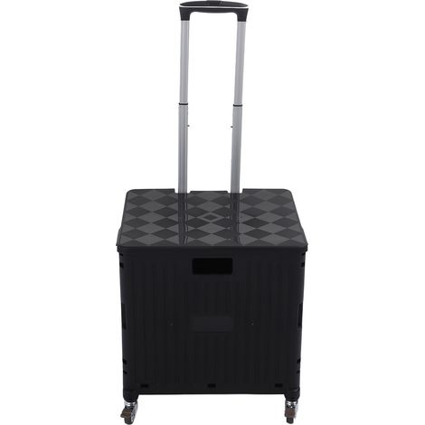 Chariot pliant utilitaire roulant avec bac pivotant, roulettes en PP solide, poignée télescopique et couvercle, caisse de rangement pour courses, noir (1/5)