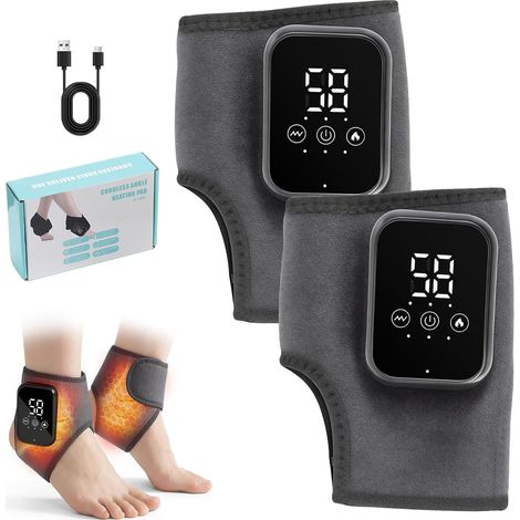 Masseur de Pieds 3 en 1 Électrique et Sans Fil, appareil de massage portable pour cheville avec 3 Modes, 3 Niveaux de Chaleur, Massage Pieds pour Chevill, Talons, Dessus du Pied (Gris A (2 pièces)) (1/5)