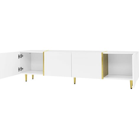 Mueble TV blanco brillante con 4 puertas, MDF, 170 x 35 x 46 cm (1/5)