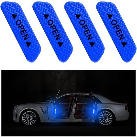 4 Stück Autotüraufkleber, Tür-offen-Erinnerungsaufkleber, wasserfeste, reflektierende Antikollisionsaufkleber, Auto-Außen- und Innenzubehör (Blau) (1/5)