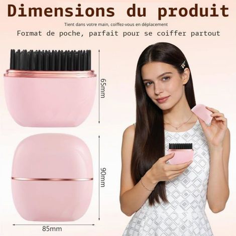 Brosse Lissante - Mini Lisseur Sans Fil Rechargeable - Chauffage en 30 S - 3 Régulations Température 160-180-200 °C - Anti-brûlure - Pour Cheveux Fins à Épais - 1 Pièce (1/5)