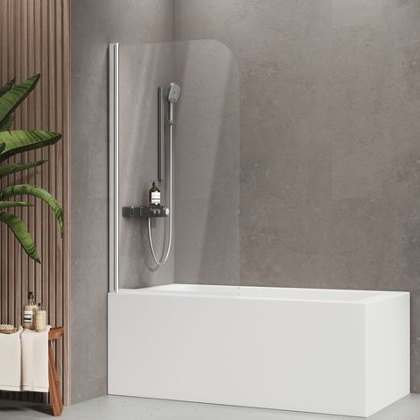 EMKE Duschabtrennung Badewanne 140x80 cm Chrom, Duschwand für badewanne 1-teilig 180° klappbar, 6mm ESG Anti-Kalk