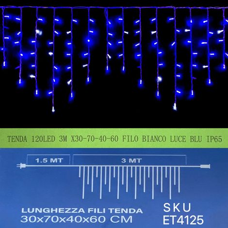 TENDA  NATALE ESTERNO NATALIZIA 120 led 3m x 30-70-40-60 CM filo bianco luce Blu ip65 /ET4125
