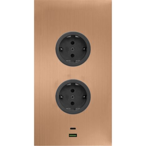Caressi Ecksteckdose 2ST220 - Steckdose 2fach mit 2x USB für die vertikale Montage in einer Ecke, Edelstahl kupfer, 230V