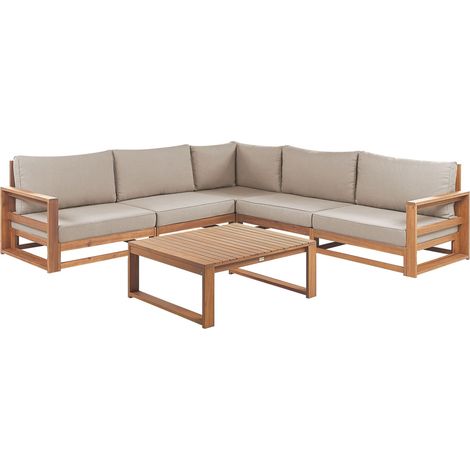 Garten Ecksofa mit Tisch 5-Sitzer TIMOR modular zertifiziertes Akazienholz Hellbraun