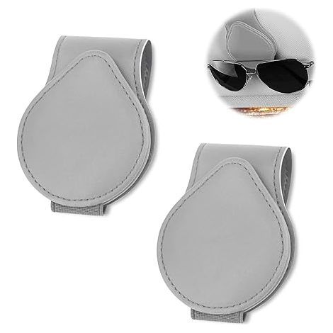 Montura de gafas para coche, montura de gafas de cuero para coche, juego de 2 monturas grises para visera de coche, montura de gafas de sol para coche (1/5)