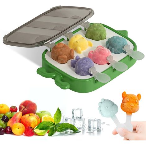 Moules à glace, mini moules à glace en silicone à 6 cavités, adaptés à la fabrication maison de glaces, de crèmes glacées et de sorbets (formes d'animaux). (1/5)