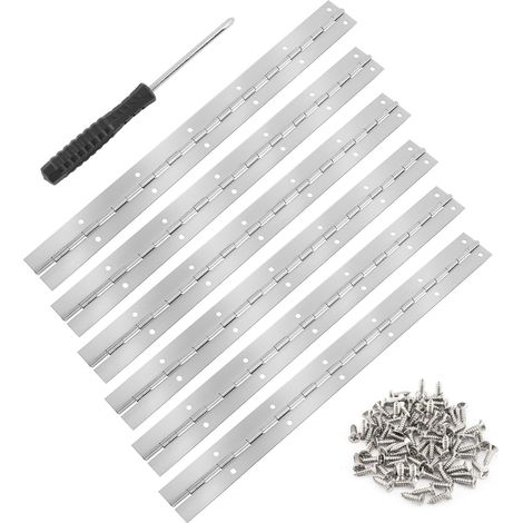 6 Pièces Charniere Piano Acier Inoxydable, 30 cm Charnière en Acier Inoxydable avec Trous, Charniere Inox avec Vis et Tournevis, Charnière Inox pour Piano BoîTe de Rangement Armoires Bateaux (Argent) (1/5)