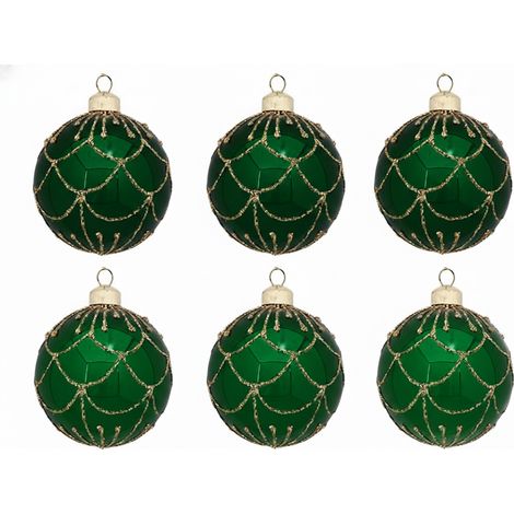 Set di 6 Palline in Vetro Soffiato Verde decorazione  Oro 8 cm albero di natale ghirlande palle a sfera Eleganti particolari da collezione