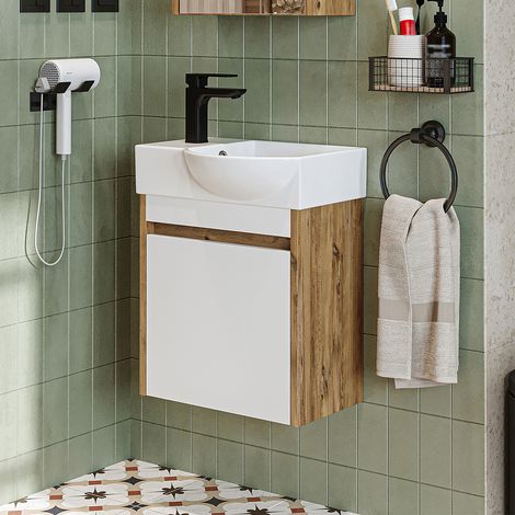 Roomart LEO Badmöbel-Set 2-tlg 46.5 cm breit, Weiß-Eiche