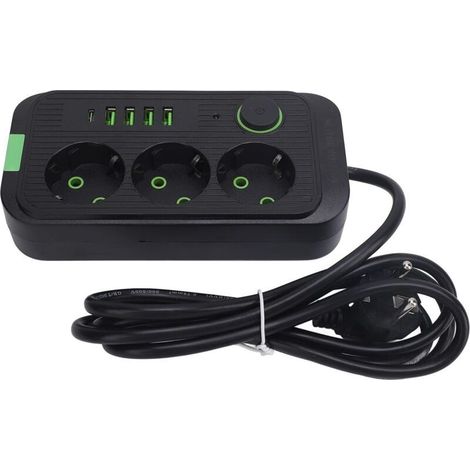 European Power Strip 3 Outlets 4 USB Ports 1 Type C Extension Wall Power Socket with 2M 10 Cable and 2500 USB Ports European Design This Adapter from 1 to (black color) (1/5)