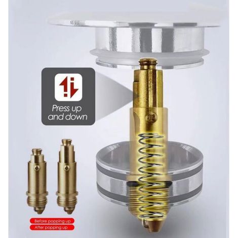Bonde À Ressort - Laiton - Pour Baignoire Et Lavabo - Pop Up Click Clack - Diamètre 8 Mm - Longueur Rétractable 10 5 Mm - Lot De 2 (1/4)