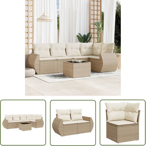 The Living Store 6-tlg. Garten-Sofagarnitur mit Kissen Beige Poly Rattan - Gartenmöbel Set - PE-Rattan Möbel - Outdoor Lounge - Esstisch Set - Gartenlounge (1/5)