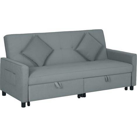Canapé-lit clic-clac 3 places réversible, dossier ajustable et coussins, 196 x 90 x 89 cm, gris (1/5)