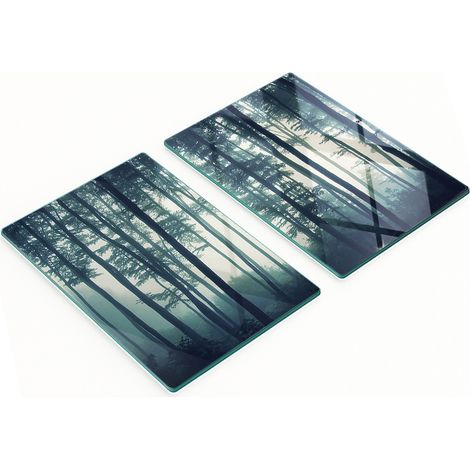 Juego de dos tablas de cocina decorativas de cristal con diseño de bosque en la niebla, 2 x 40 x 52 cm. (1/5)