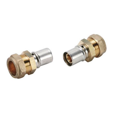 Raccord multicouche manchon de transition à sertir Ø16 – Cuivre compression Ø14 – Joint diélectrique pour étanchéité – Bagues inox 304 (1/2)