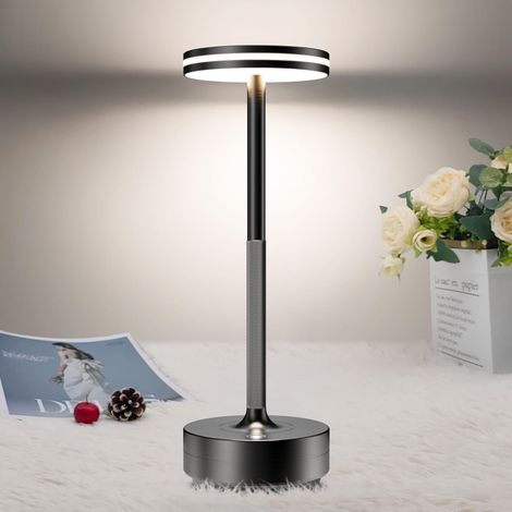 Lampe de table LED sans fil rechargeable, 5000mAh batterie Lumiere tactile lampe de bureau puissante pile Dimmable,3 modes de couleur, pour chevet, restaurant, camping, exterieur/interieur, IP54 (1/5)