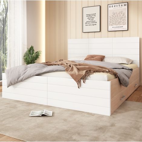 Bett Doppelbett Stauraum 160x200 Holz Weiß OKMYHOME (1/5)
