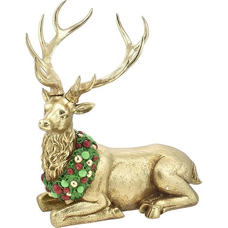 Renna Seduta in Oro Elegante Complemento Natalizio Alta 43 cm Decorazione per le Feste idea regalo per natale (1/3)