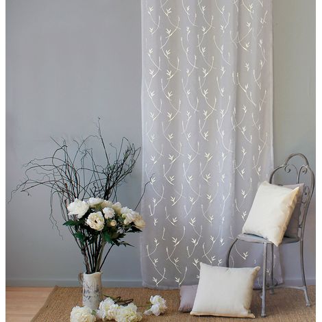 Voilage à oeillets 140 x 240 cm EPITHEO voile brodé coloris BLANC